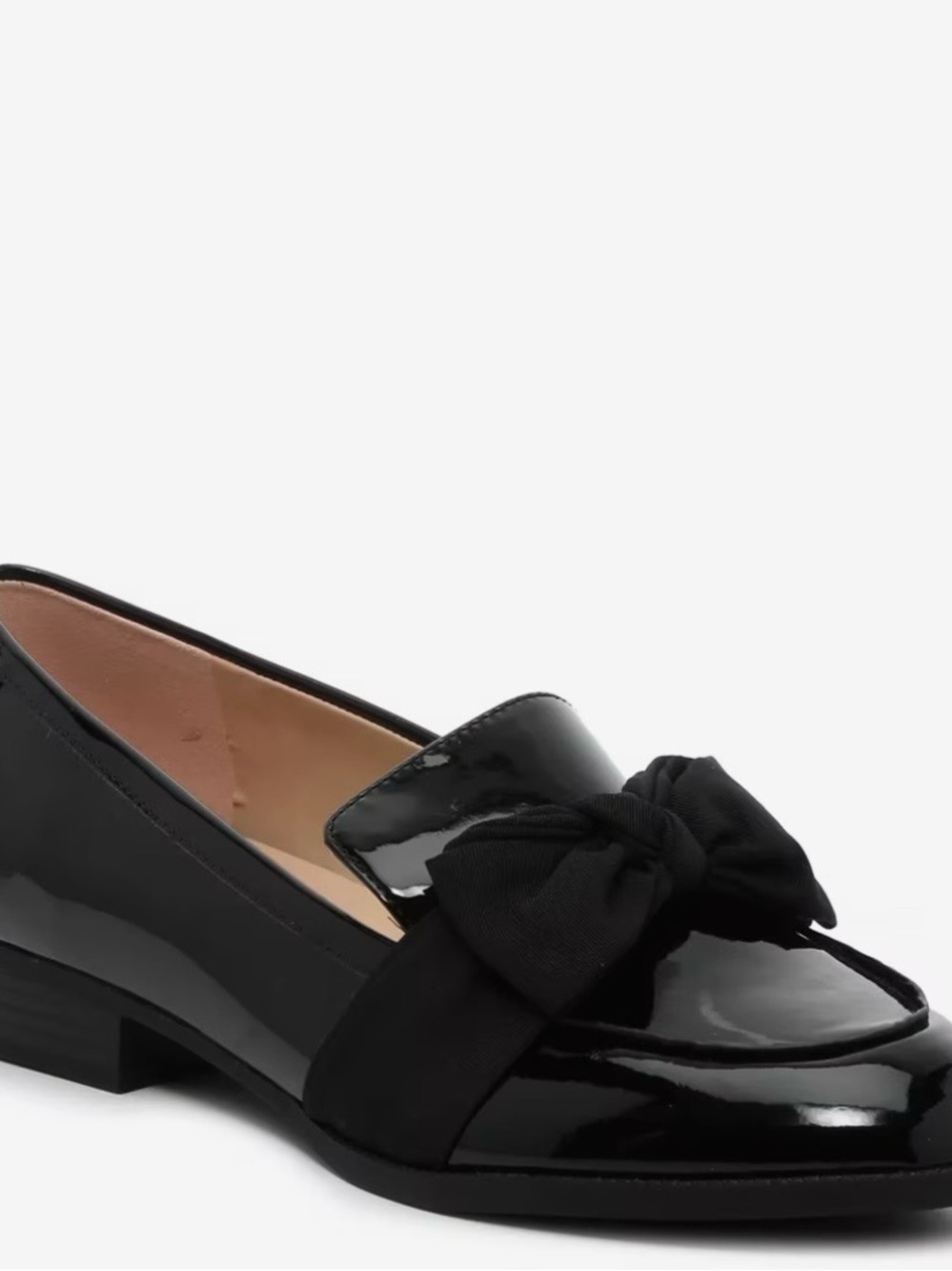 Bandolino Black Patent Loafers with Bow Accent